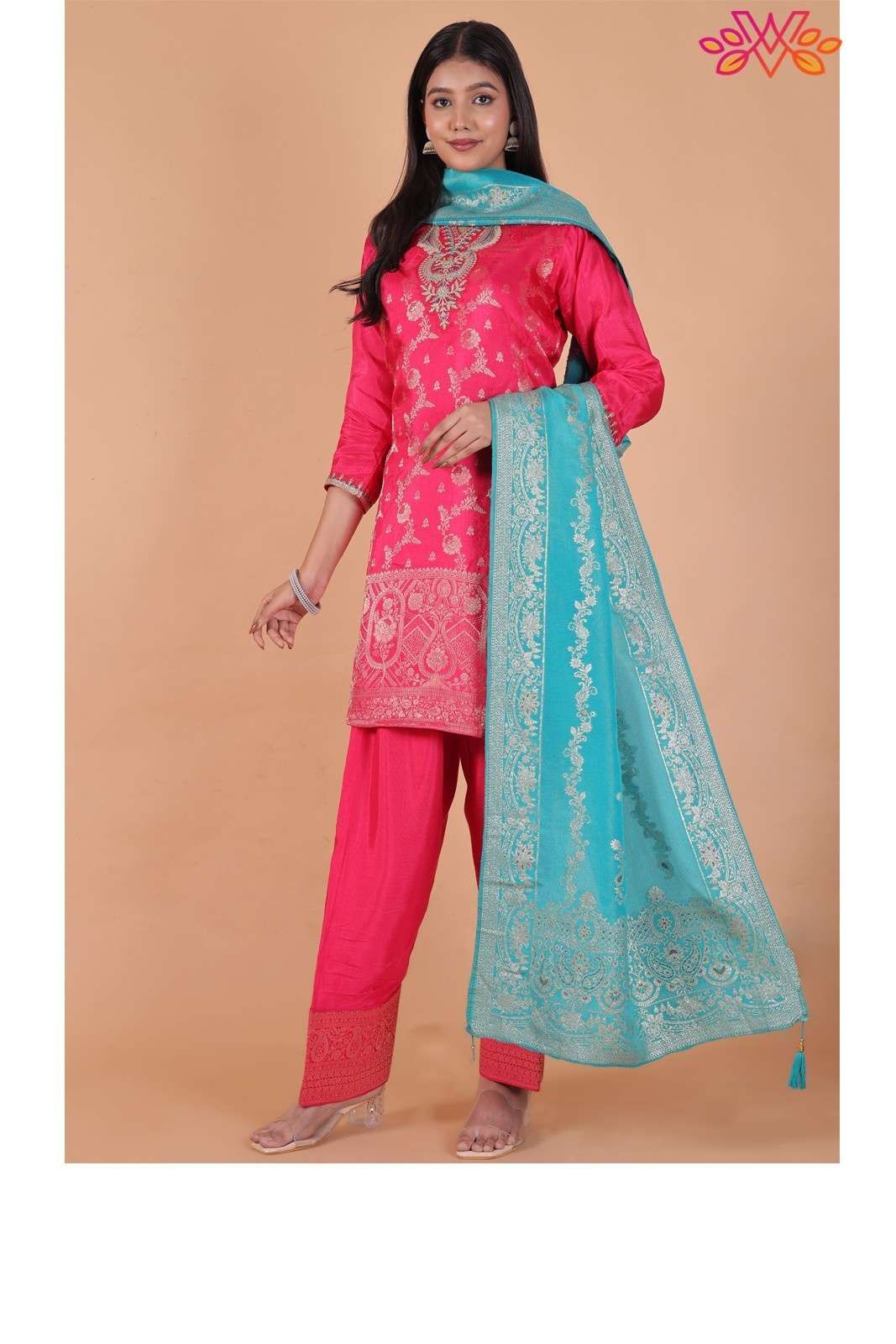 Pink Embroidered Jacquard..
